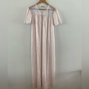 Vintage 80s Light Pink Lacey Slip Dress w/ Floral Detail